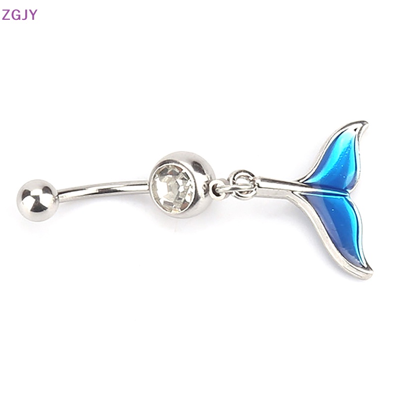 Khuyên Rốn Bằng Thép Không Gỉ Không Gây Dị Ứng Hình Đuôi Cá Màu Vàng / Bạc Thời Trang Cho Nữ Mới