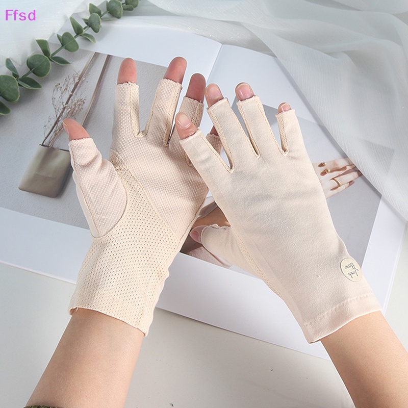 Găng Tay Hở Ngón Bằng Cotton Phối Ren Chống Trượt Thời Trang Mùa Hè Cho Nữ