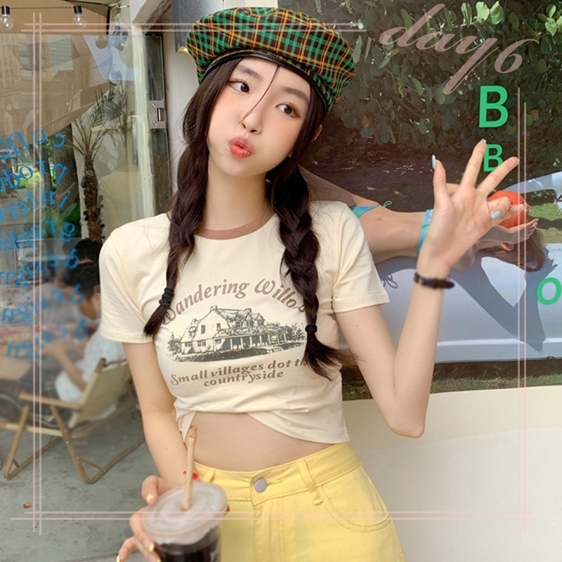 Áo Thun Nữ Ngắn Tay Cổ Tròn In Chữ Đơn Giản