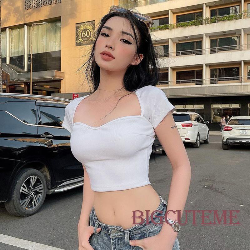 Áo Thun Crop Top Tay Ngắn Màu Sắc Đơn Giản Thời Trang Mùa Hè Dành Cho Nữ