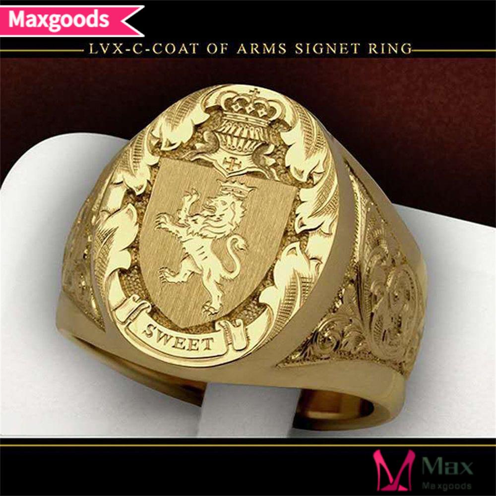 Maxg Nhẫn Niêm Phong Mặt Totem Hip Hop Punk Gothic Điêu Khắc Đồng Xu Cho Nam