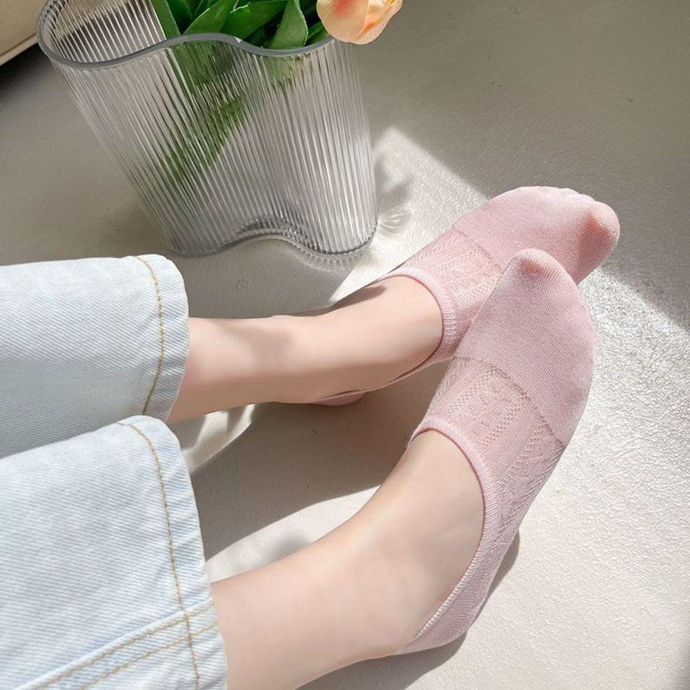 Vớ Cotton Cổ Thấp Màu Trơn Phối Lưới Thoáng Khí Thời Trang Cho Nữ