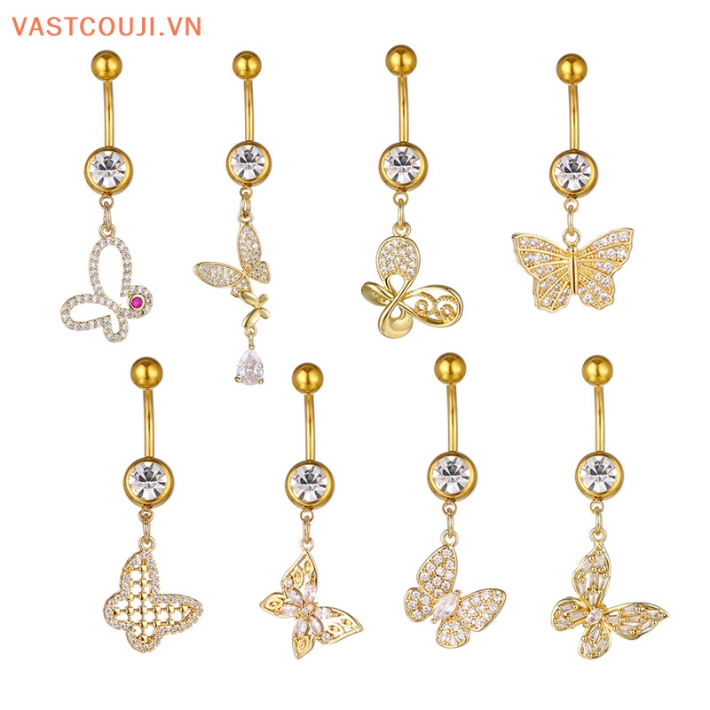 Khuyên Rốn Hình Bướm Bằng Đồng Đính Đá Zircon Thời Trang