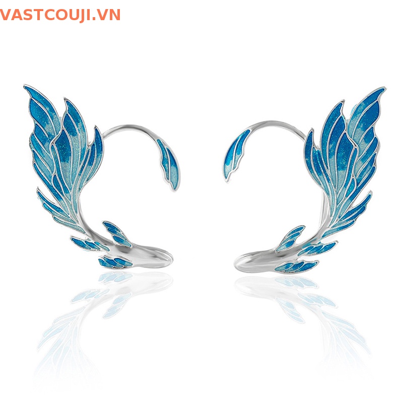 Khuyên Kẹp Vành Tai Màu Gradient Hình Đuôi Cá Vàng / Xanh Dương Thời Trang Cho Nữ VN