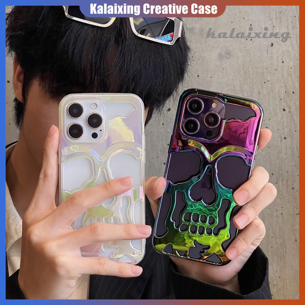 Ốp Điện Thoại Cứng Mạ Điện Họa Tiết Đầu Lâu Nhiều Màu Sắc Cho iPhone 14 Pro Max 13Pro 12Promax Xs Max 11 Pro Max