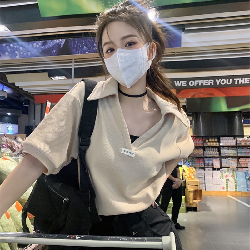 Áo Thun Polo Tay Ngắn Chất Liệu Cotton Phong Cách Hàn Quốc Thời Trang Cho Nữ
