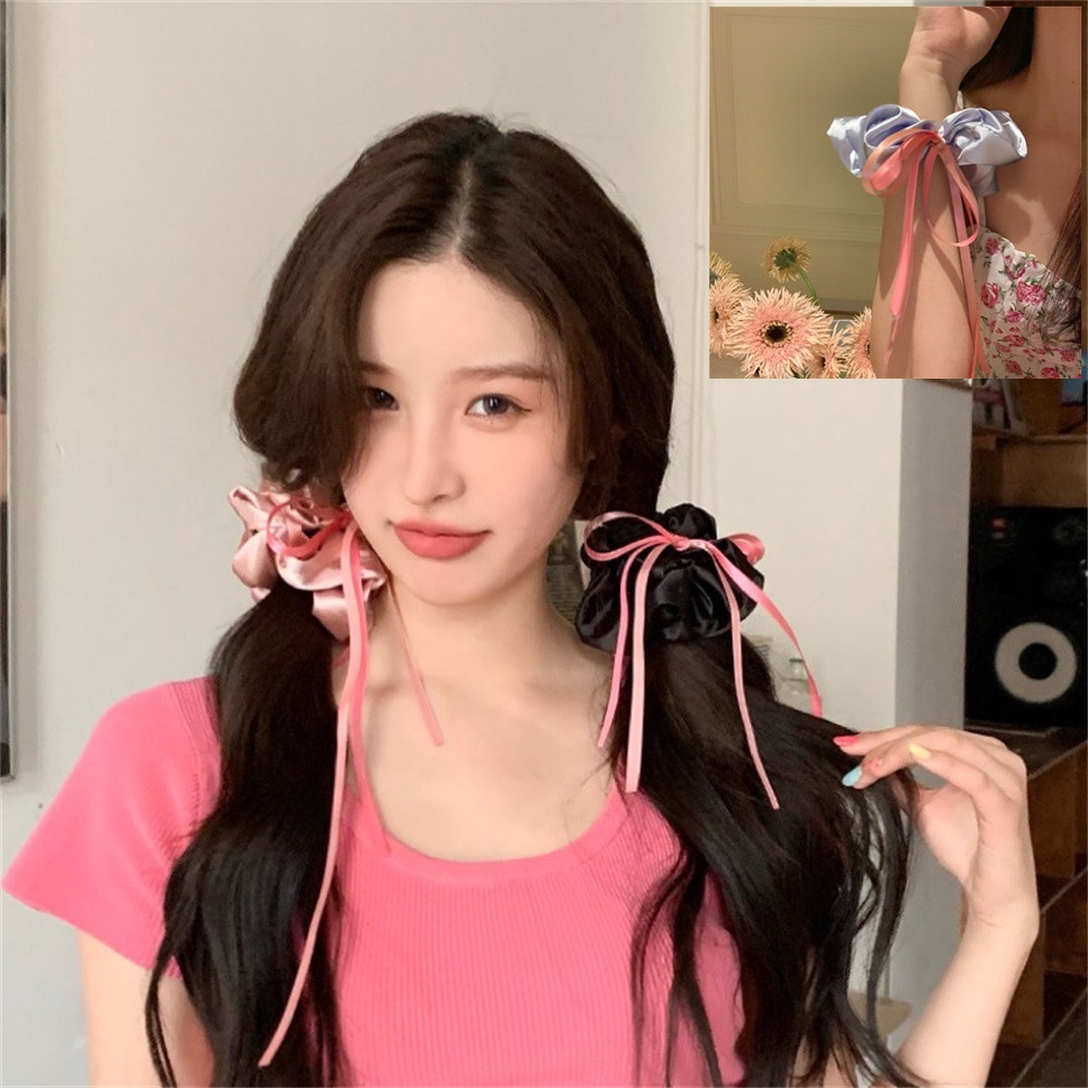 Dây Buộc Tóc Satin Thắt Nơ Ruy Băng Lụa Phong Cách Hàn Quốc