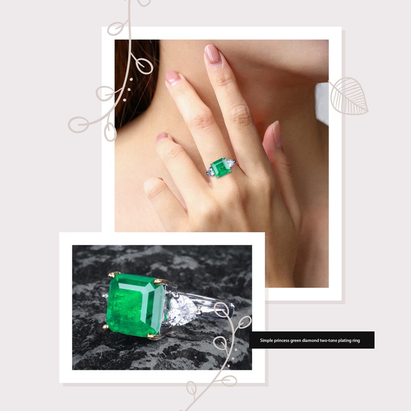 Ygt Nhẫn Đính Hôn Đính Đá Ngọc Lục Bảo Nhân Tạo Hình Vuông Đơn Giản Dành Cho Nữ