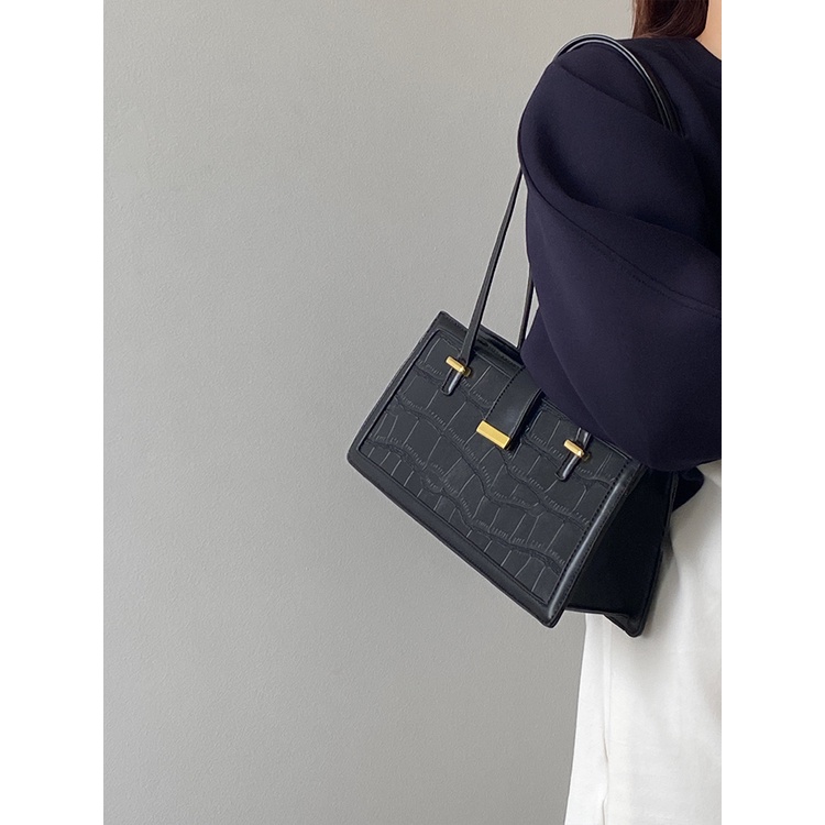 Túi Xách Vân Da Cá Sấu Màu Đen Cỡ Lớn Thời Trang Sang Trọng Cho Nữ
