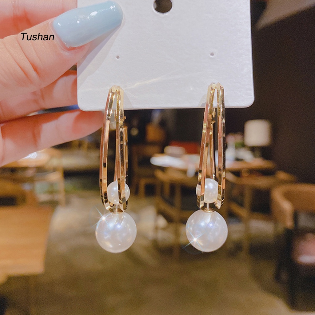 1 Đôi Bông Tai Tròn Lớn Đính Ngọc Trai Nhân Tạo Dành Cho Nữ