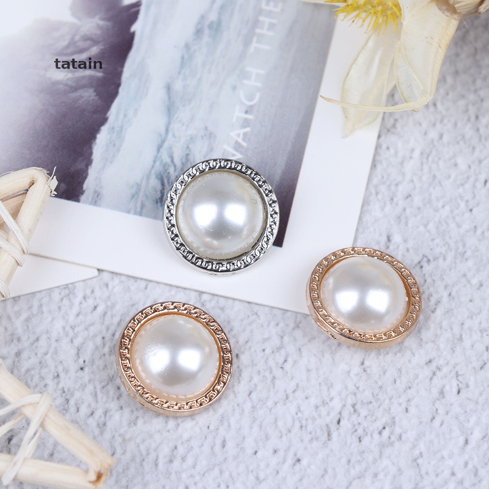 Set 10 Nút Kim Loại Đính Ngọc Trai Dùng Để May Vá / Trang Trí Sổ Tay DIY