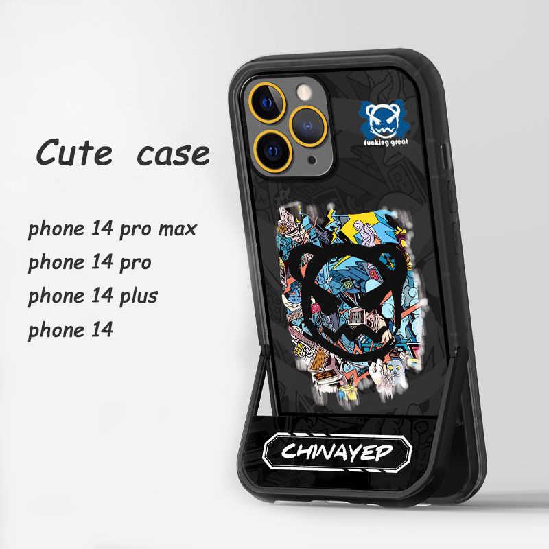 Ốp Điện Thoại TPU Họa Tiết Gấu Doodle Kèm Giá Đỡ Cho IPhone 14 Pro Max 13 Pro Max 11 12 Pro Max XS X XR SE 2020 6S 8 7 Plus