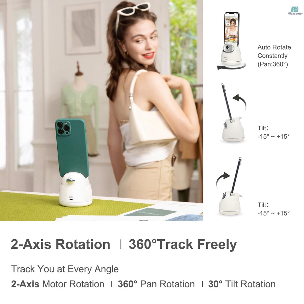 hohem GO 2-Axis AI Auto-tracking Phone Holder 360° Rotatable Desktop Selfie Gimbal Stand for Phone &amp; Tablet Smart Face Tracking Gesture Control Built-in Battery for Vlog Live Streaming Selfie