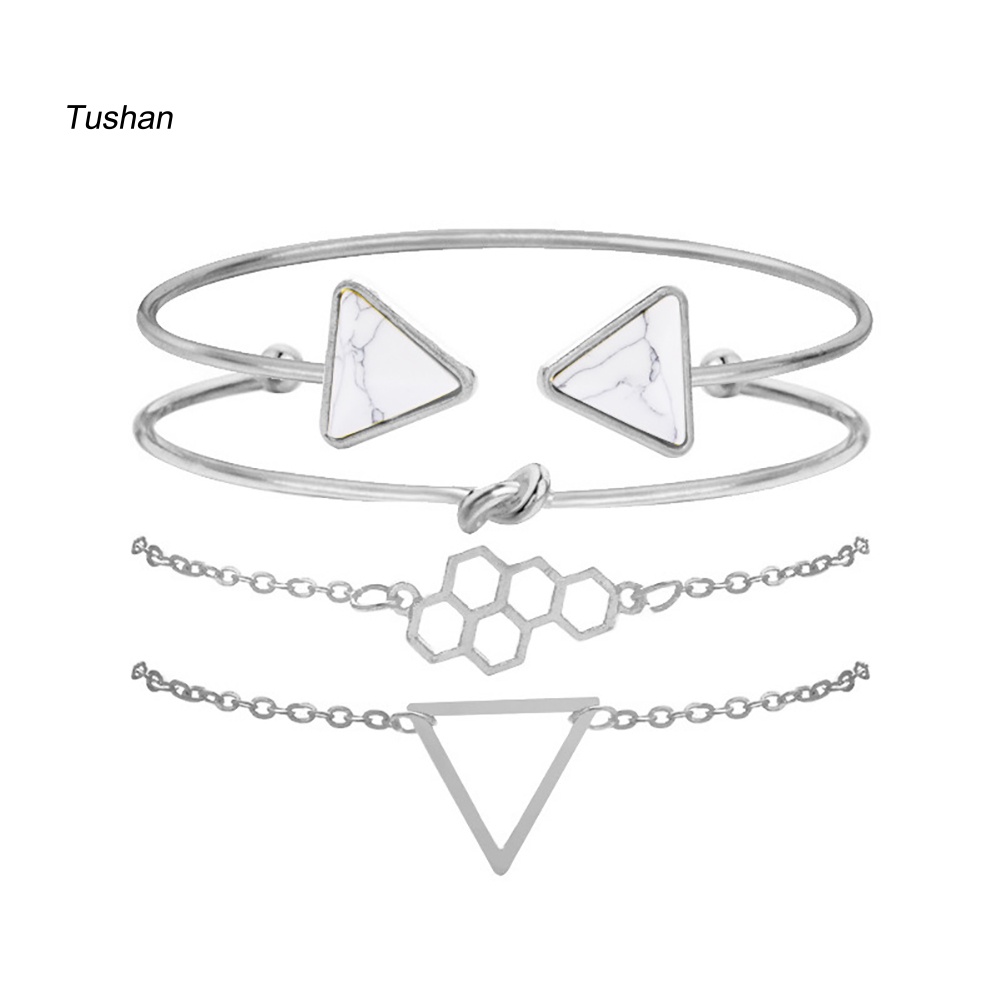 [Ts] Vòng Tay Hở Hình Tam Giác Thắt Nút Tổ Ong Nhiều Lớp Có Thể Điều Chỉnh