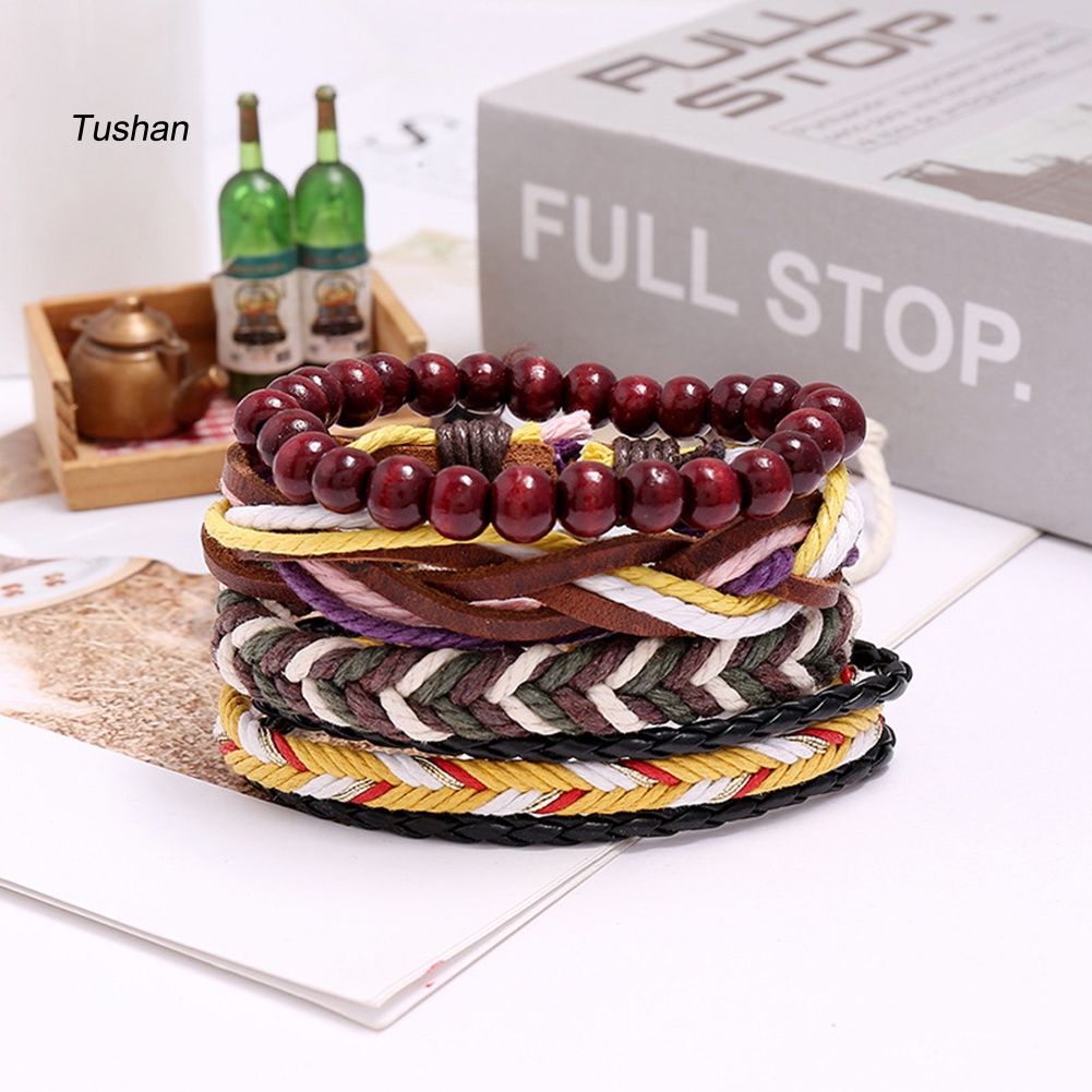Set 4 Vòng Tay Bện Dây Giả Da Thời Trang Cho Nam