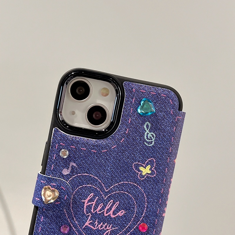 Ốp Điện Thoại Denim Mềm Chống Sốc Có Giá Đỡ Hình Mèo Cho iPhone 14 13 12 11 Pro Max 14 Plus