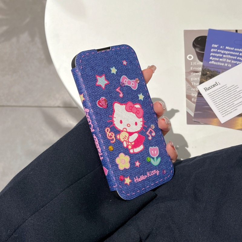 Ốp Điện Thoại Denim Mềm Chống Sốc Có Giá Đỡ Hình Mèo Cho iPhone 14 13 12 11 Pro Max 14 Plus