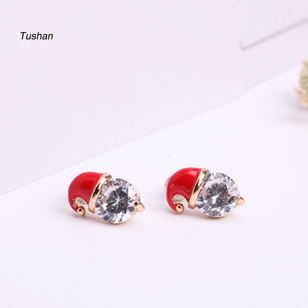 1 Đôi Bông Tai Hình Nón Giáng Sinh Đính Đá Thời Trang