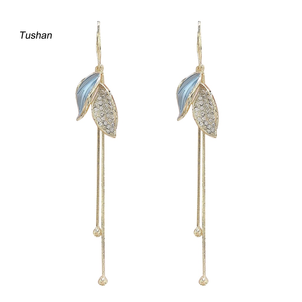 1 Đôi Bông Tai Hình Chiếc Lá Đính Đá Thời Trang