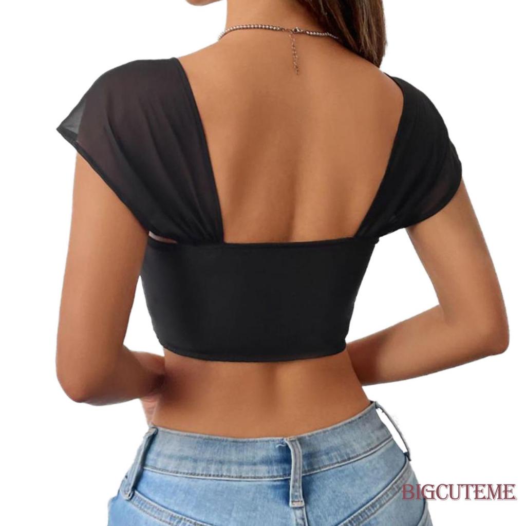 Áo Thun Croptop Tay Ngắn Dáng Ôm Màu Trơn Thời Trang Mùa Hè Xinh Xắn Cho Nữ