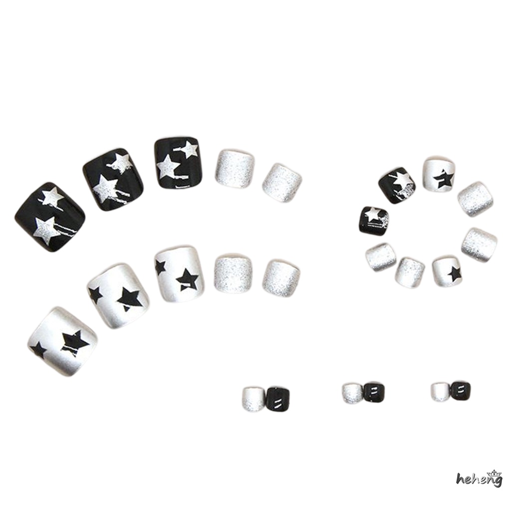 Móng Chân Giả Màu Đen &amp; Bạc Mát Mẻ Phù Hợp Với Độ Dày Radian