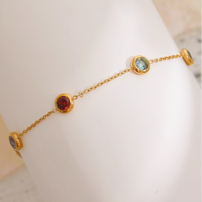 Vòng Đeo Tay S058 Bằng Thép Không Gỉ Đính Đá Pha Lê Nhiều Màu Phong Cách Vintage