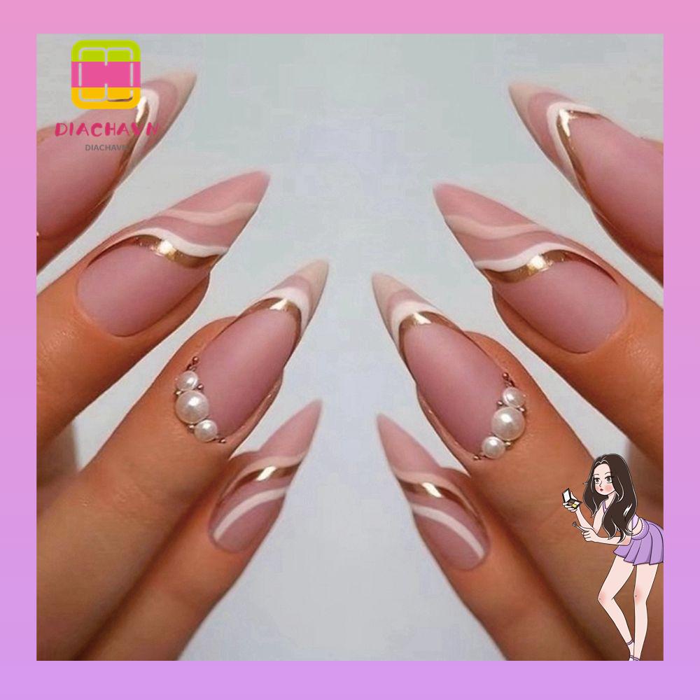 Hộp 24 Móng Tay Giả Che Phủ Toàn Diện Tháo Rời Được Họa Tiết Hoa