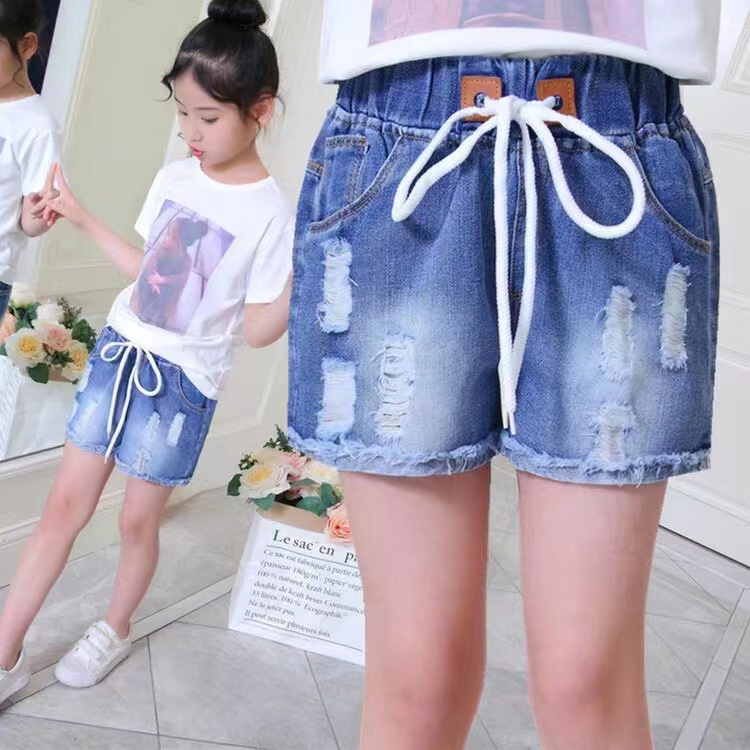 Quần Short denim Mỏng Dáng Rộng Phong Cách Hàn Quốc Thời Trang Mùa Hè Cho Bé Gái