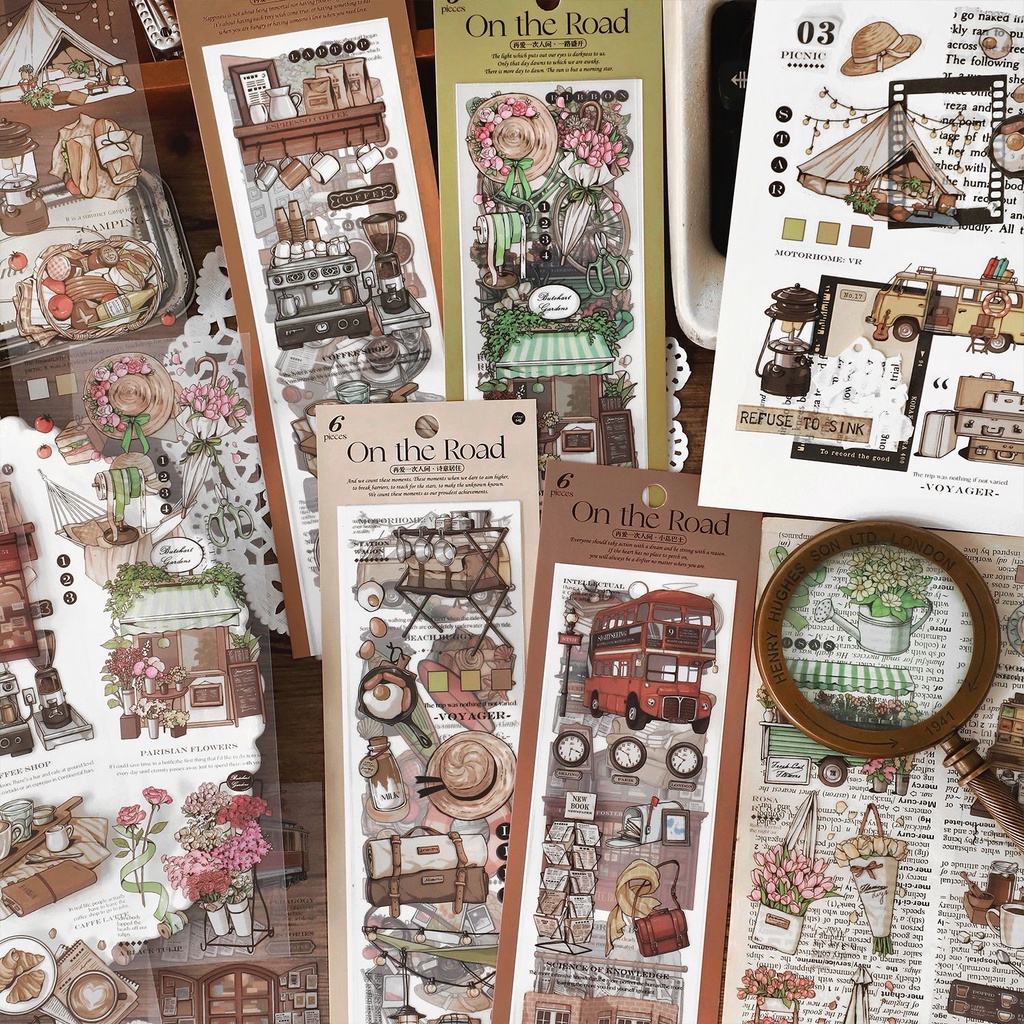 Enwei Bộ 6 Cuộn Băng Keo Washi Dán Sổ Lưu Niệm Phong Cách Vintage