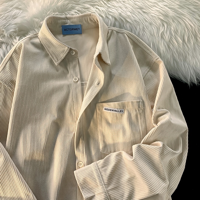 Áo Sơ Mi Khoác Ngoài Tay Dài Dáng Rộng Chất Nhung Kẻ Phong Cách Retro Nhật Bản Cho Nữ