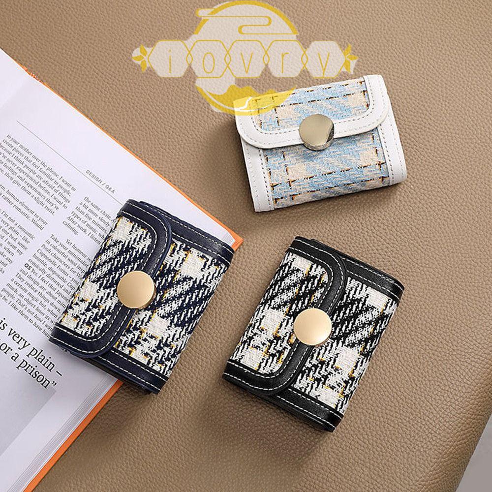 Ví Đựng Thẻ ID / Tiền Xu Họa Tiết Kẻ Sọc Nhiều Ngăn Cài Nút Thời Trang Vintage Cho Nữ