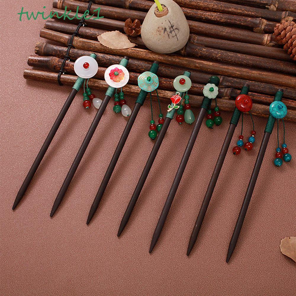 Trâm Cài Tóc Bằng Gỗ Đính Tua Rua Phong Cách Cổ Điển