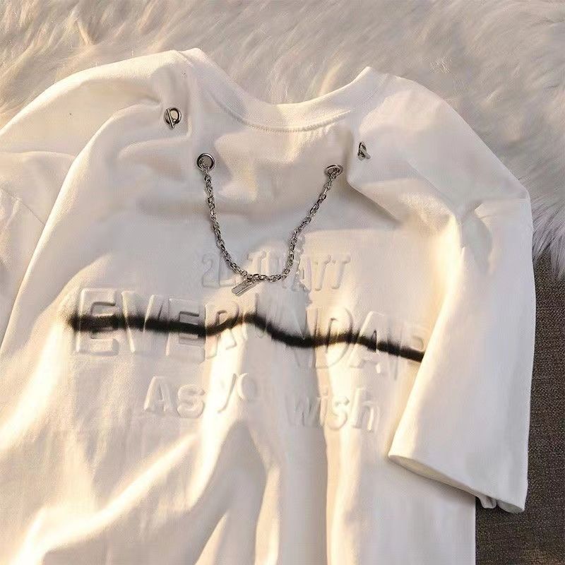Áo Thun Tay Ngắn Dáng Rộng In Hình Dây Xích Thời Trang Mùa Hè Cho Nam