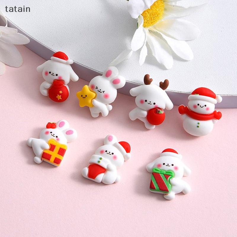 Set 10 Tượng Thỏ / Người Tuyết Mini Bằng Resin DIY Trang Trí Giáng Sinh