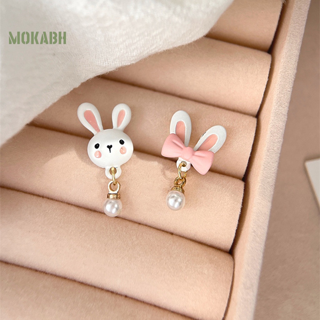 1 Đôi Bông Tai Hình Thỏ Hồng Đính Ngọc Trai Giả Dễ Thương Dành Cho Tuổi Teen