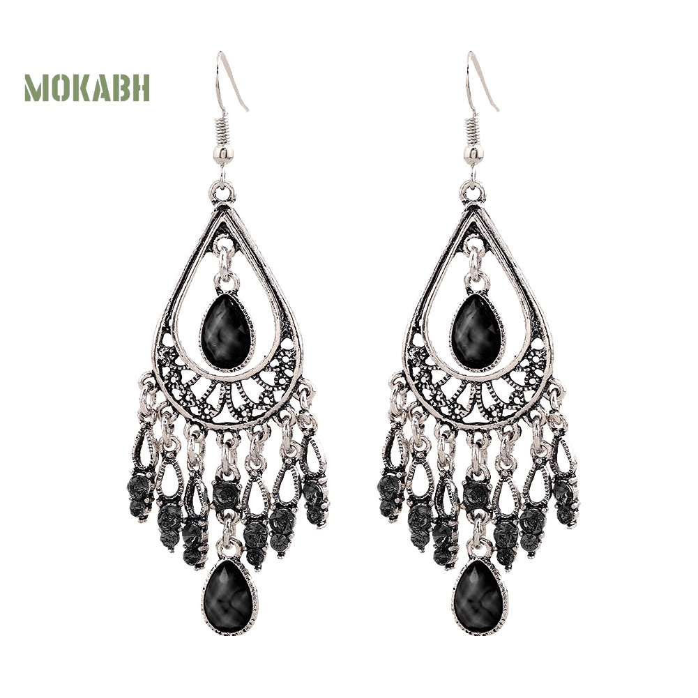 Bông Tai Móc Tua Rua Đính Đá Giả Phong Cách Boho Cho Nữ