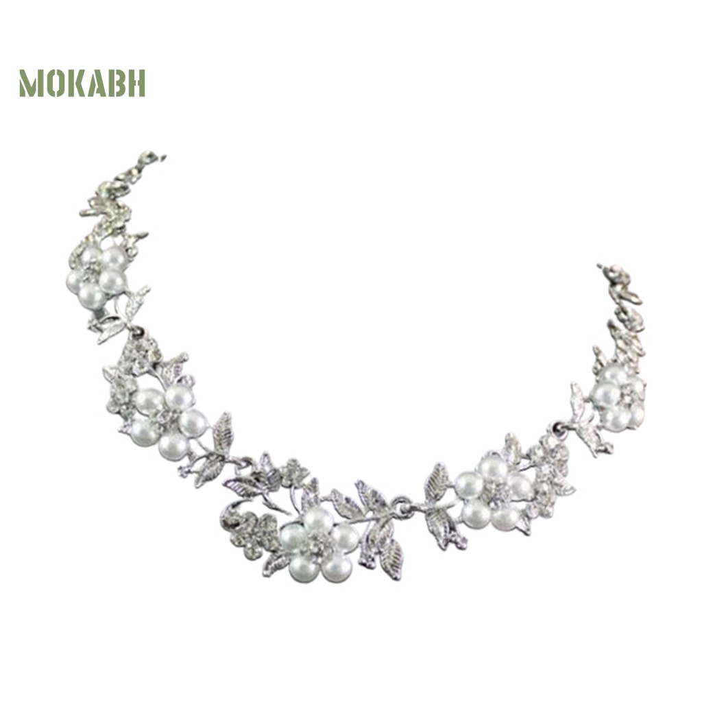 1 Bộ Vòng cổ + Bông Tai Mạ Bạc Đính Ngọc Trai Nhân Tạo Thời Trang Cho Nữ