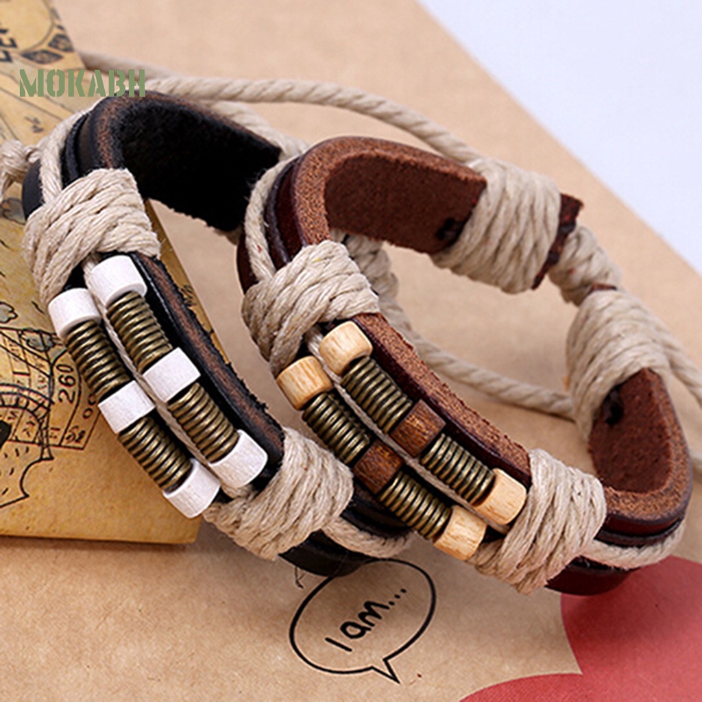 Vòng Tay Giả Da Bện Nhiều Lớp Unisex Phong Cách Punk Cá Tính