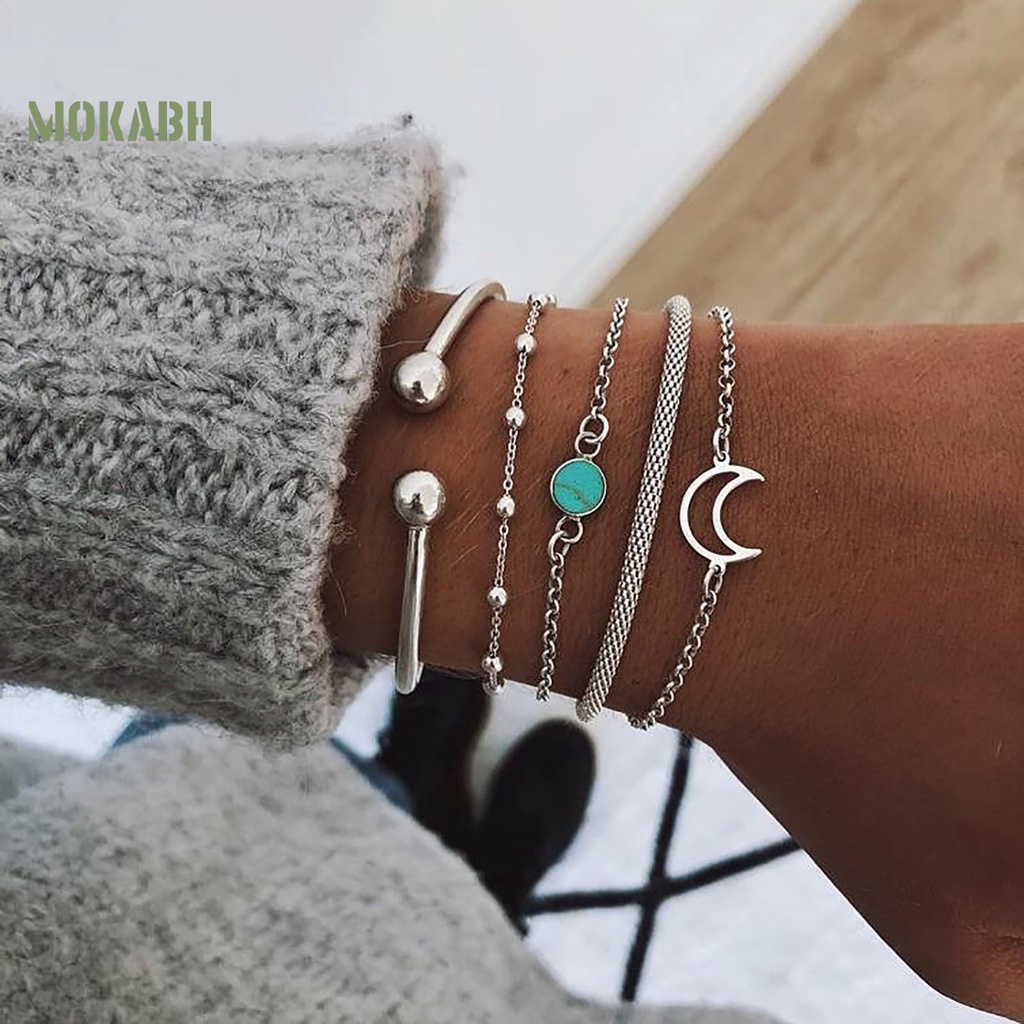 Set 5 Vòng Tay Hợp Kim Nhiều Hình Dạng Cho Nữ