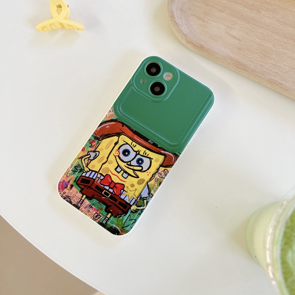 Ốp Điện Thoại tpu Dẻo Họa Tiết Hoạt Hình Spongebob Có Ngăn Đựng Thẻ Cho iPhone 14 13 12 11 PRO MAX
