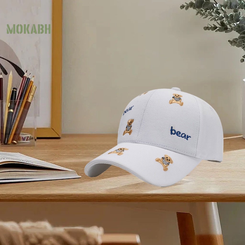 [Mok Abh] Mũ Lưỡi Trai Thêu Hình Chú Gấu Hoạt Hình Vành Dài Thoải Mái Chống Nắng Kiểu Đường Phố Hàn Quốc Cho Nam Và Nữ