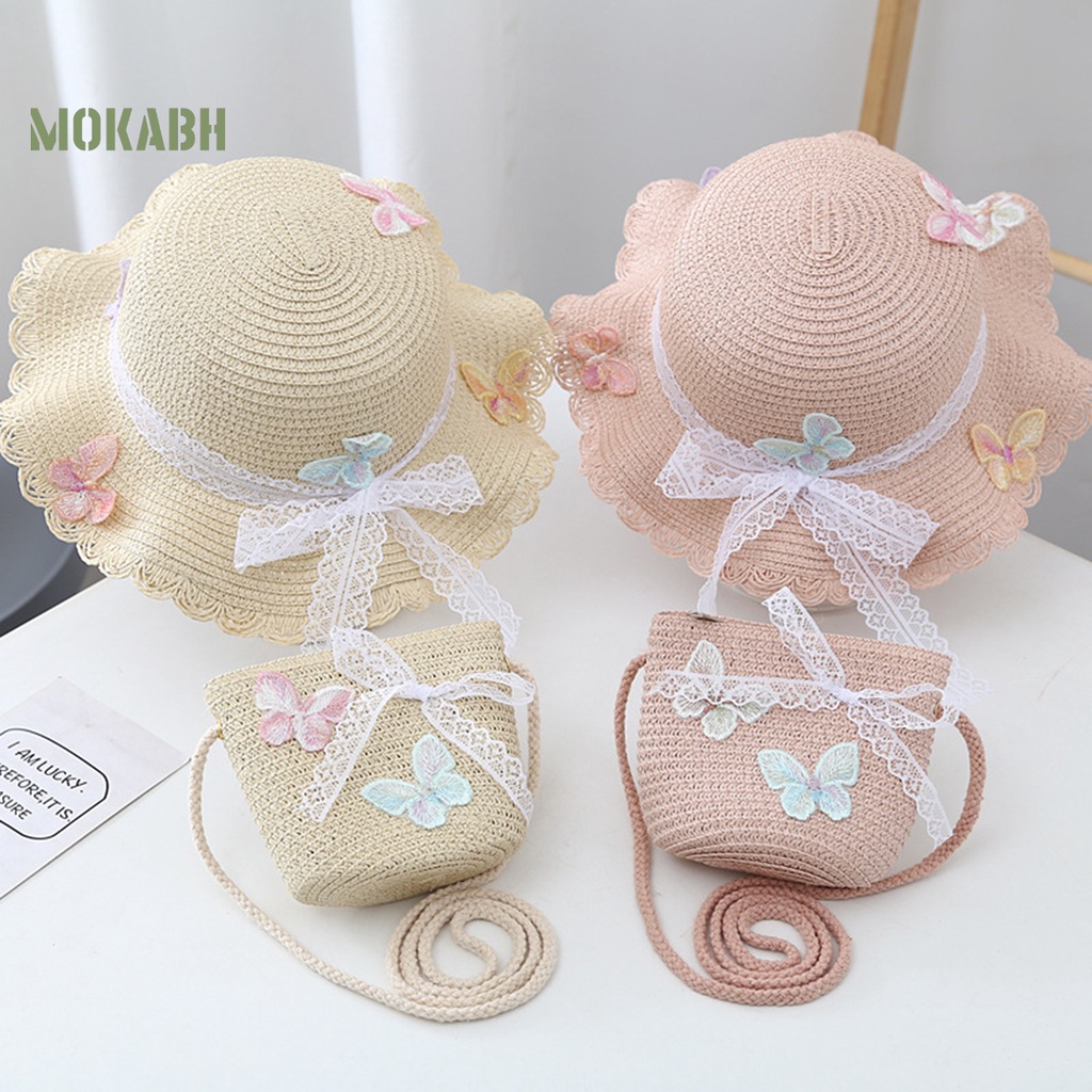 Mũ Cói Chống Nắng Thoáng Khí Trang Trí Nơ Xinh Xắn Cho Bé Gái