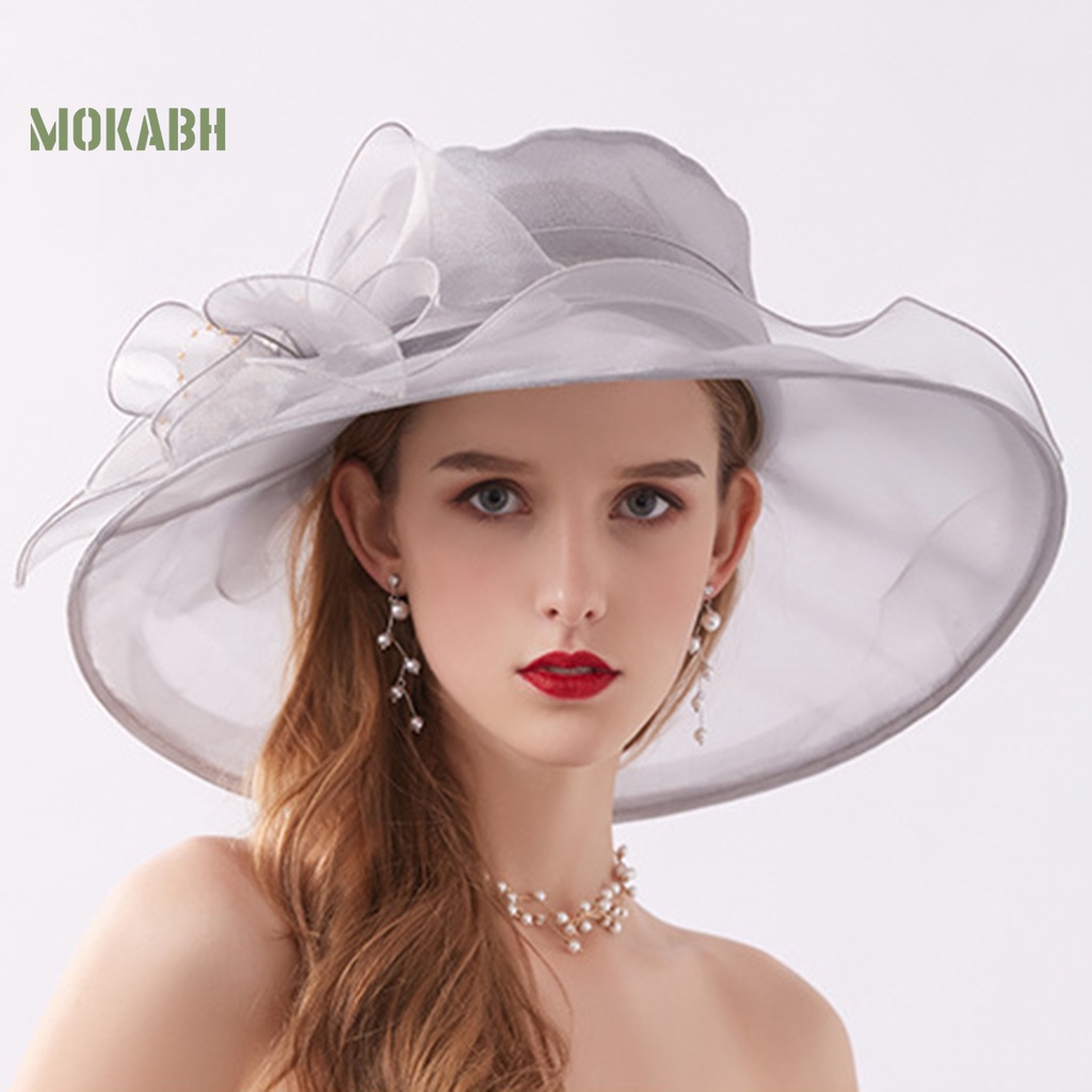 [Mok Abh] Mũ Lưới Vành Rộng Chắc Chắn Phối Hoa Trang Trí Thời Trung Cổ Đi Biển