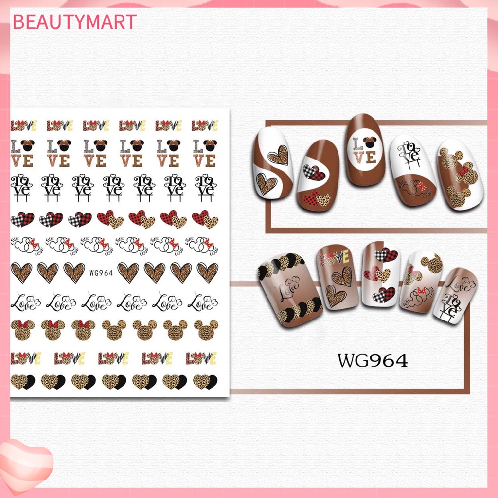 [beautymart] Miếng Dán Móng Tay Tự Dính Họa Tiết Chuột Hoạt Hình Dễ Dàng Làm Mờ Cứng Dùng Một Lần Chủ Đề Ngày Lễ Tình