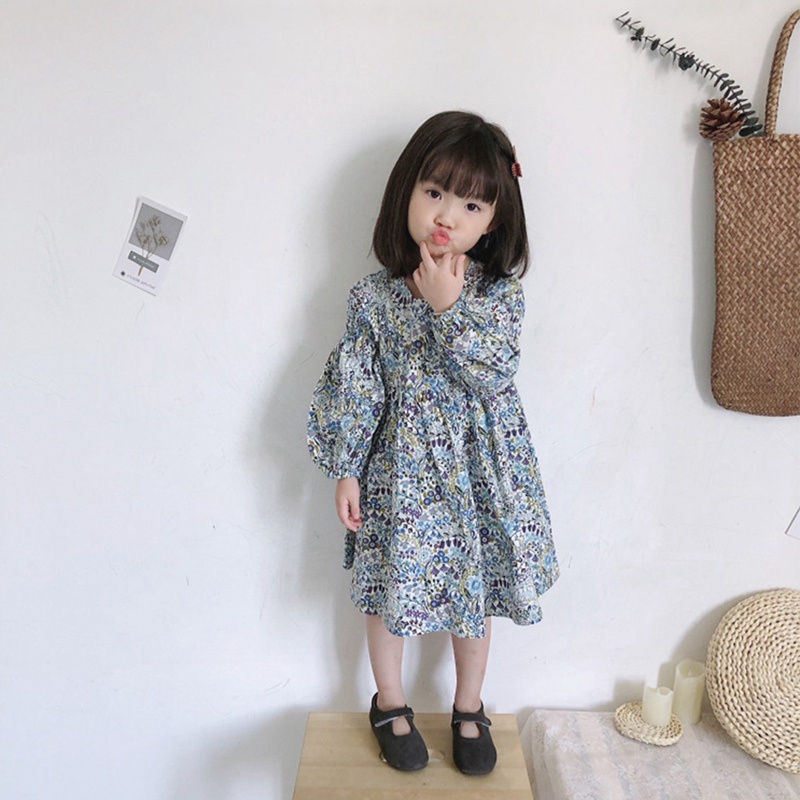 Đầm Công Chúa Cotton Tay Dài In Hoa Thời Trang Xuân Hạ Mới Cho Bé Gái