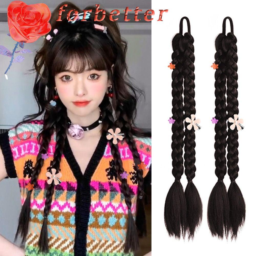 Tóc Giả Kiểu Thắt Bím Bằng Cao Su Bồng Bềnh Tự Nhiên Thời Trang Chất Lượng Cao