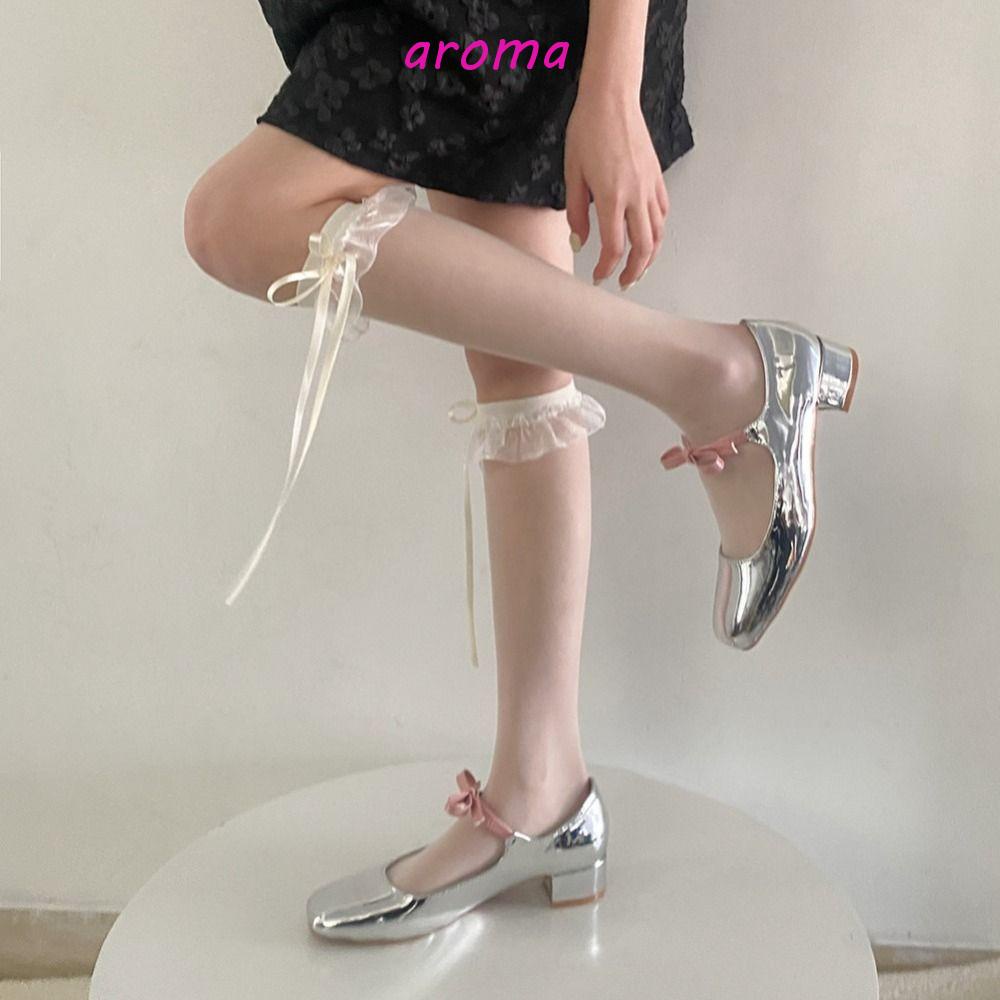 Vớ Ren Mềm Trong Suốt Thấm Hút Mồ Hôi Đính Nơ Ruy Băng Phong Cách Hàn Quốc