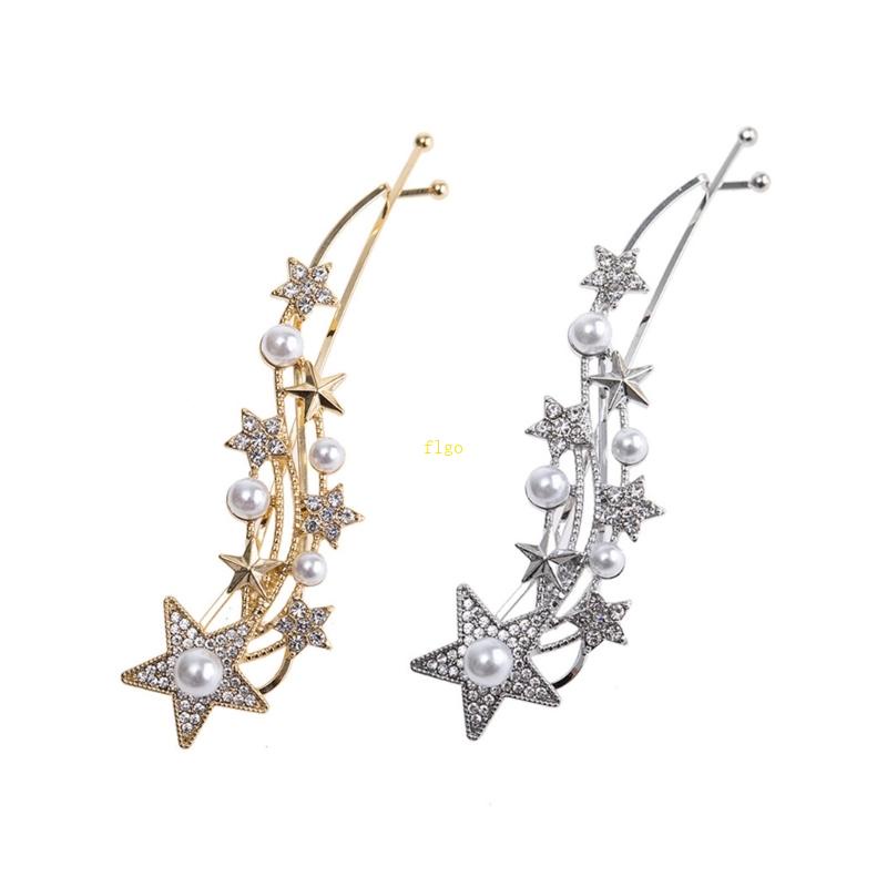 Kẹp Tóc Trang Trí Hình Ngôi Sao Cong Đính Ngọc Trai Cho Nữ