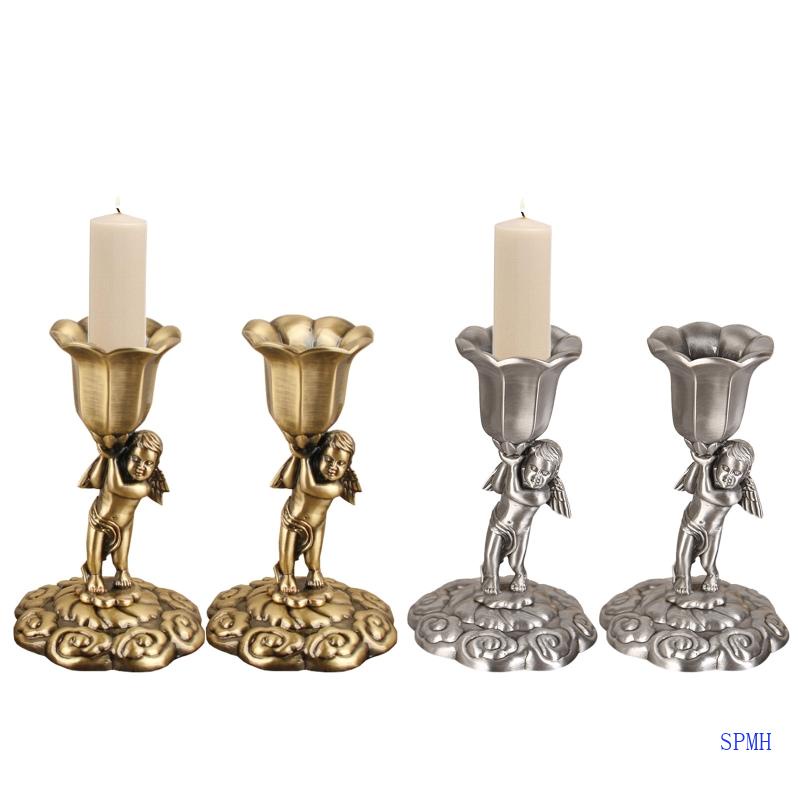 Set 2 Giá Đỡ Nến Bằng Hợp Kim Kẽm Hình Thiên Thần Phong Cách Vintage
