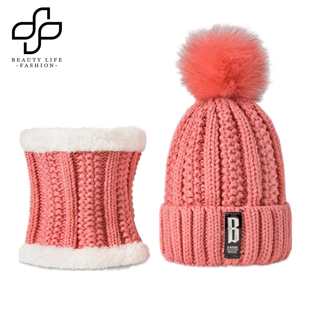 Mũ beanie Trùm Đầu Kèm Quả Cầu Bông Xinh Xắn Cho Nữ